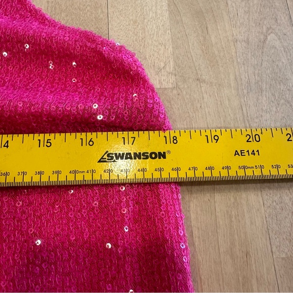 Pink All Over Sequined Spaghetti Strap Adjustable Strap Lined Tank Top - Picture 7 of 8